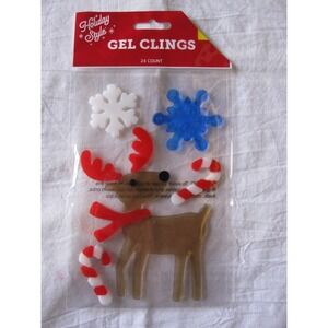 NEW Christmas Winter Reindeer Snowflakes Window Gel Clings Decorations 24 ct